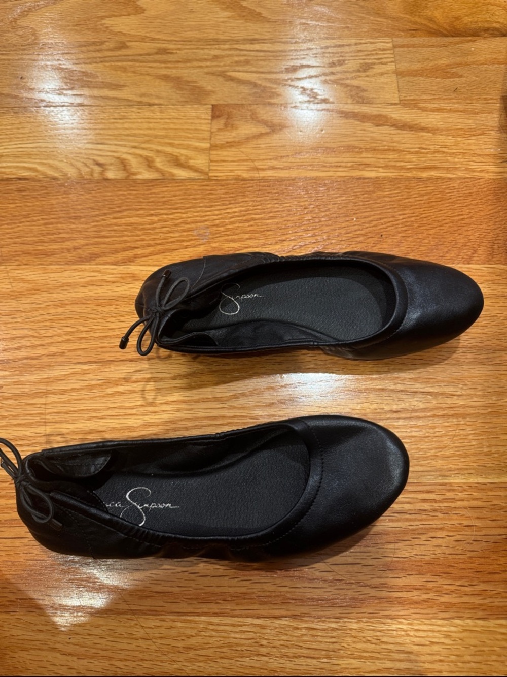Jessica Simpson Black Satin Ballet Flats with Heel Tie